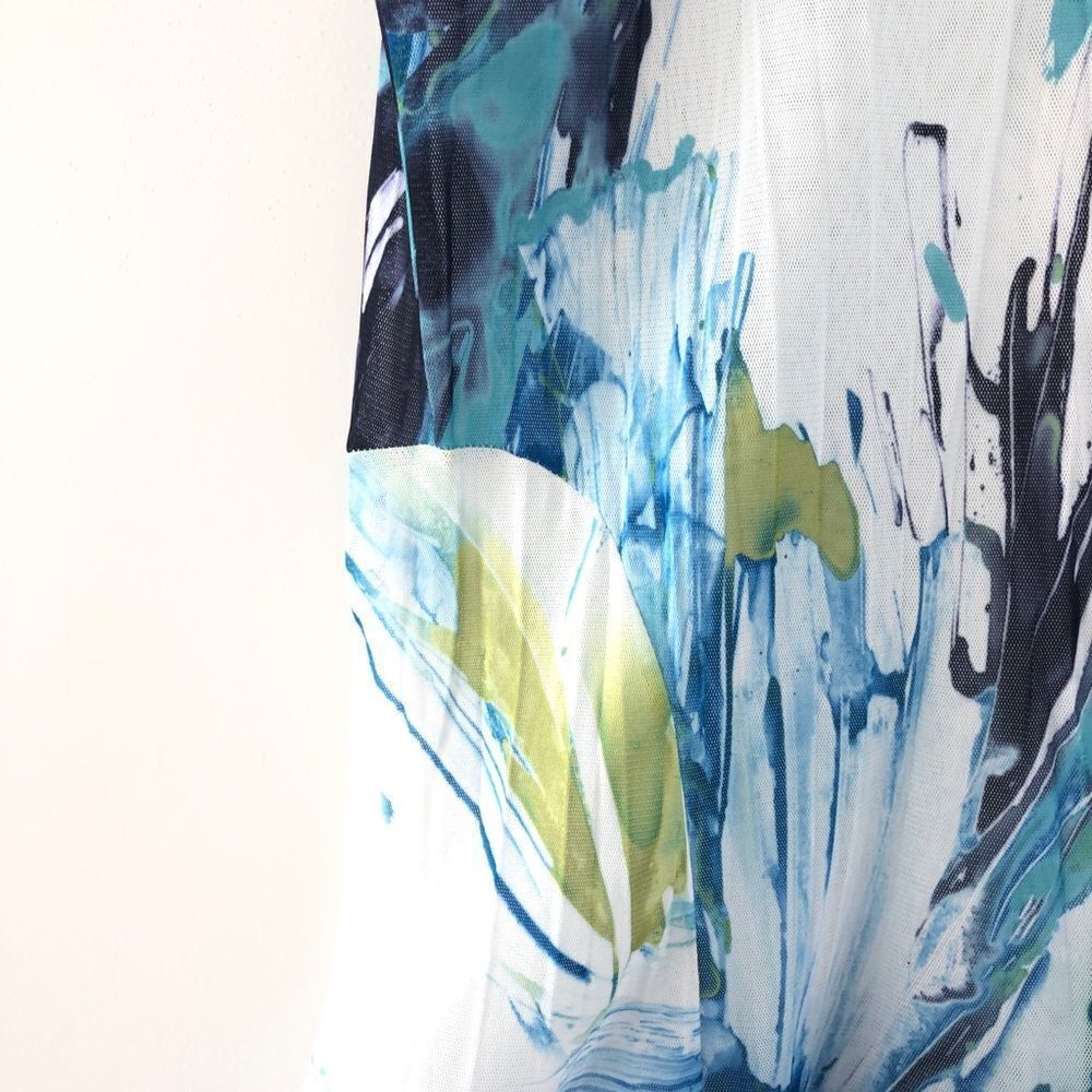Dolcezza Mesh Watercolor Simply Art Midi Dress With Waterfall Detail Summer M - Picture 10 of 11